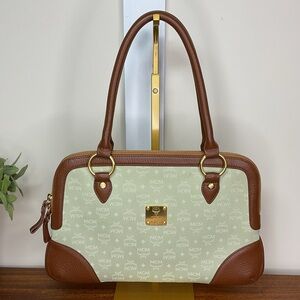 MCM Vintage Leather Trim and Mint Green Satchel